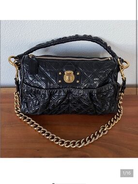Marc Jacobs Black Julianne Stam quilted leather shoulder bag gold chain strap